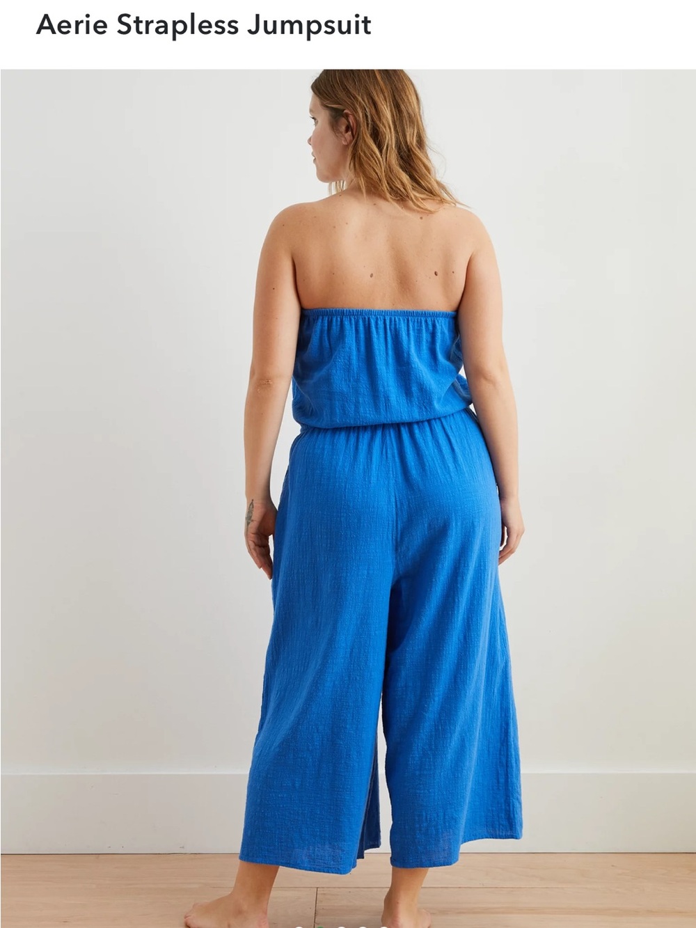 Aerie Strapless Wide Leg Jumpsuit Blue NWT Size XS - Picture 4 of 14